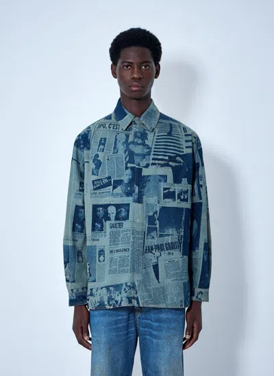 Jean Paul Gaultier Printed Cotton Poplin Shirt In Blue
