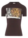 Jean Paul Gaultier Crew Neck Graphic Wood Print T-shirt In Brown