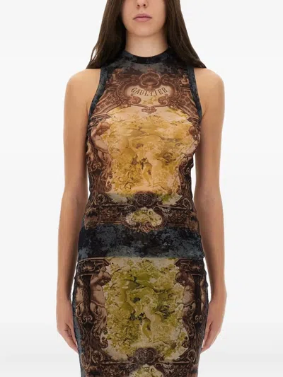 Jean Paul Gaultier Sleeveless Midi Dress Printed Pattern In Black