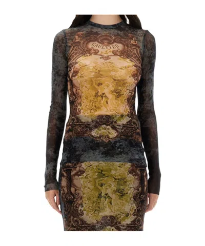 Jean Paul Gaultier Sleeveless Midi Dress Printed Pattern In Brown