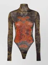 Jean Paul Gaultier Printed High Neck Long Sleeve Jumpsuit In Brown