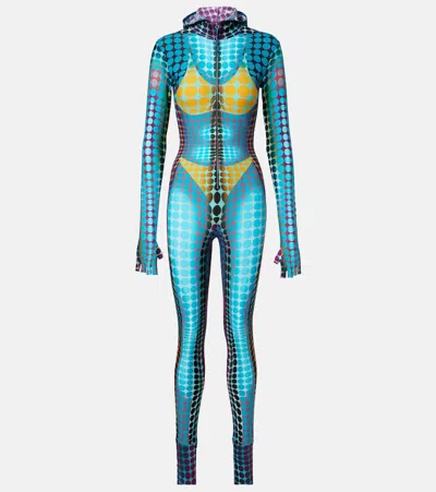 Jean Paul Gaultier Printed Hooded Jumpsuit In Blue
