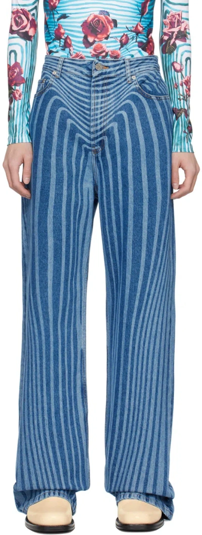 Jean Paul Gaultier Printed Jeans In Blue