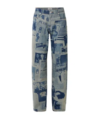Jean Paul Gaultier Newspaper-print Straight Jeans In Blue