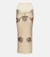 Jean Paul Gaultier Mesh Printed Double Layer Midi Skirt In Multicoloured