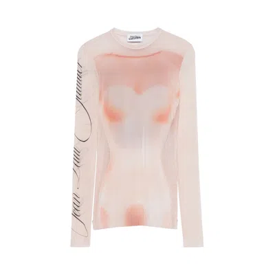 Pre-owned Jean Paul Gaultier Printed Le Classique Mesh Top 'pale Pink/dusty Pink'