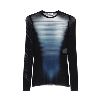 Pre-owned Jean Paul Gaultier Printed Le Mâle Mesh Top 'navy/light Blue/white'