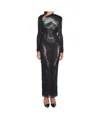 Jean Paul Gaultier Womens Black Silver Printed Long-sleeves Woven Maxi Dress Xs In Multi