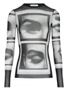 Jean Paul Gaultier Mesh Longsleeve Top Eyes And Lips In Black