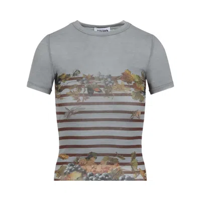 Pre-owned Jean Paul Gaultier Printed Marinière Grape Mesh Tee 'light Blue/multicolor' | Women's Size S