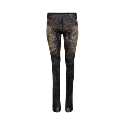 Pre-owned Jean Paul Gaultier Printed Médaillon Mesh Trouser 'black/vintage Blue/green' | Women's Size S