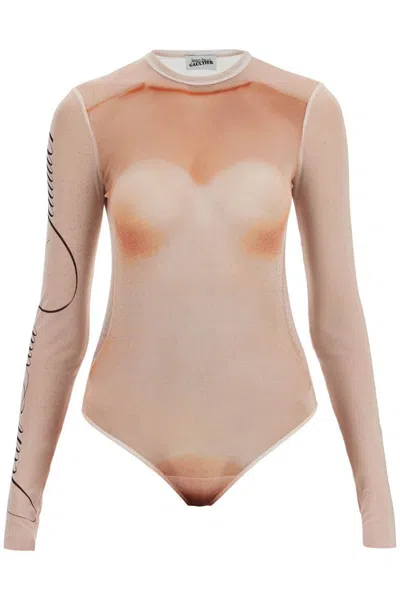 Jean Paul Gaultier Printed Mesh Body Suit For In Pink