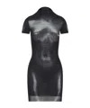 Jean Paul Gaultier Sheer Printed Short Dress With High Neck In Black