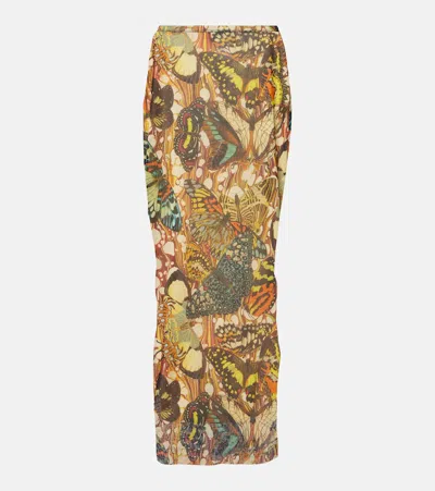 JEAN PAUL GAULTIER PRINTED MESH MAXI SKIRT