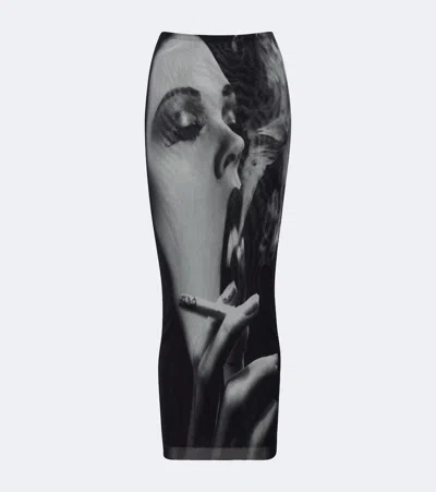 Jean Paul Gaultier Printed Mesh Midi Skirt In Brown