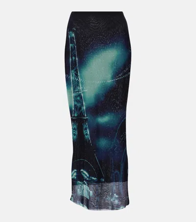 JEAN PAUL GAULTIER PRINTED MESH MIDI SKIRT