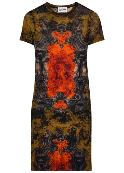Jean Paul Gaultier Printed Mesh Mini Dress In Multi