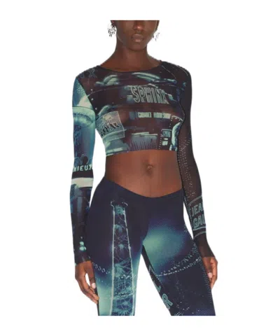Jean Paul Gaultier Printed Mesh Short Top In Black