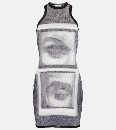 Jean Paul Gaultier Black And White Eyes And Lips Black And White Polyamide Mini Dress