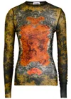 Jean Paul Gaultier Women Medaillon Print Mesh Long Sleeves Top