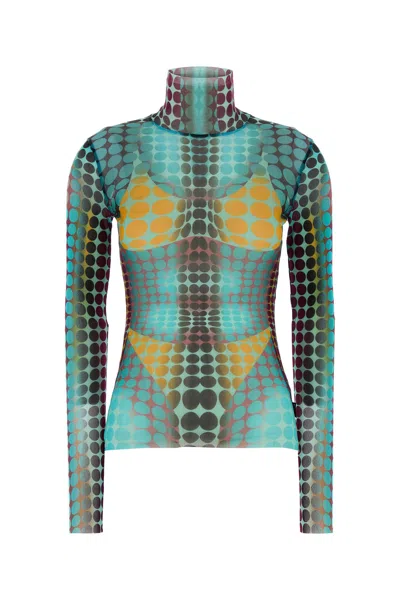 Jean Paul Gaultier Printed Mesh Top In Blue