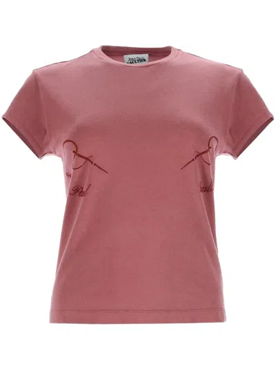 Jean Paul Gaultier Printed Mesh T-shirt In Red