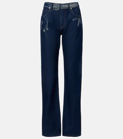 JEAN PAUL GAULTIER PRINTED MID-RISE WIDE-LEG JEANS