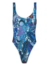 Jean Paul Gaultier Printed Open Back Swimsuit In Blue