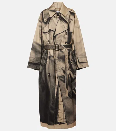 Jean Paul Gaultier Printed Oversized Cotton Trench Coat In Sand/black