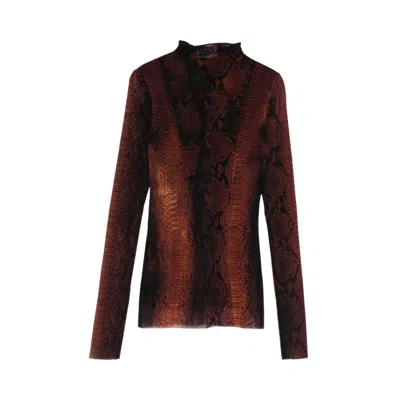 Pre-owned Jean Paul Gaultier Printed Python Mesh High Neck Long-sleeve Top 'brown/black' | Women's Size S