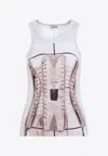 Jean Paul Gaultier Printed Ribbed Sleeveless Top In White