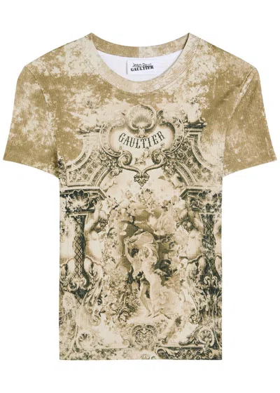 Jean Paul Gaultier Printed Ribbed Stretch-cotton T-shirt In Multi