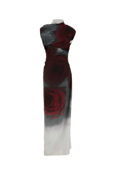 Jean Paul Gaultier Printed Satin Long Dress In Black