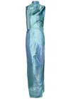 Jean Paul Gaultier Women Printed Long Sleeveless Satin Dress With Cuffling Detail On The Back In Multi