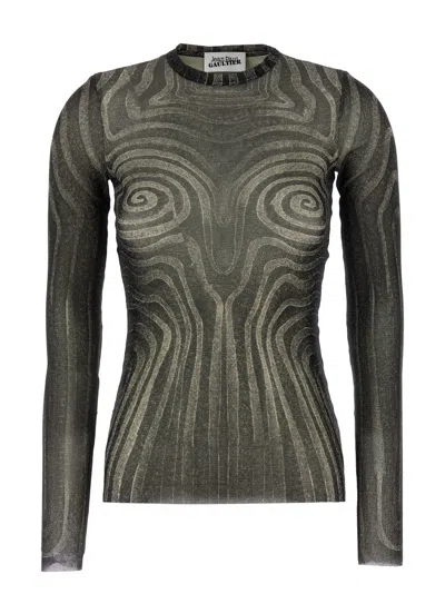 Jean Paul Gaultier Printed Semi-transparent Tulle Top
