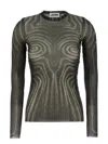 Jean Paul Gaultier Mesh Top With Geometric Pattern And Spiral Print In Black