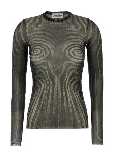 JEAN PAUL GAULTIER PRINTED SEMI-TRANSPARENT TULLE TOP