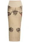 Jean Paul Gaultier Mesh Skirt Double Layer Printed Tattoo Rose & Bird