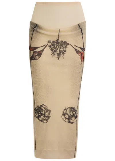 JEAN PAUL GAULTIER JEAN PAUL GAULTIER PRINTED SHEER STRETCH-TULLE MIDI SKIRT