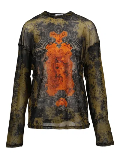 Jean Paul Gaultier Printed Sheer T-shirt In Multi