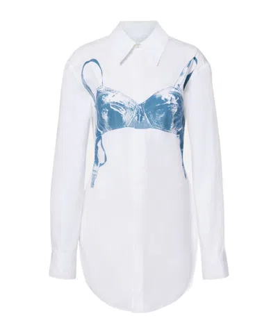 Jean Paul Gaultier Womens White Blue Grey Scanned Bra Stretch-cotton Shirt