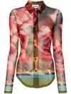 Jean Paul Gaultier Red Rose-print Mesh Shirt In Multicolor
