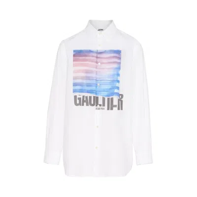 Pre-owned Jean Paul Gaultier Printed Shirt 'white/light Blue/peach' | Women's Size S