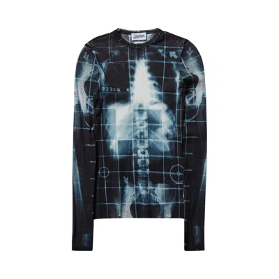 Pre-owned Jean Paul Gaultier Printed Squeletor Mesh Long-sleeve Top 'black/navy/light Blue' | Women's Size S