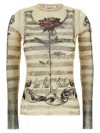 Jean Paul Gaultier Printed Stretch Tulle Top With Crew Neck In Multi
