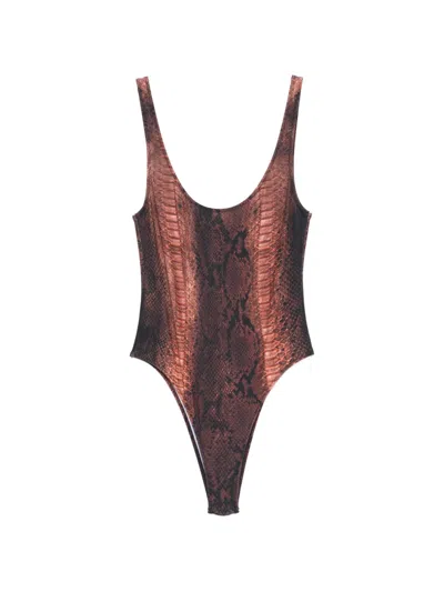 Jean Paul Gaultier Printed Swimsuit In Brown