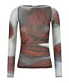 Jean Paul Gaultier Women Blurry Roses Medaillon Print Mesh Boat Neck Top In Multi