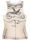 Jean Paul Gaultier Tattoo Print Double Layer Mesh Tank In Neutrals