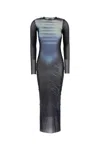 Jean Paul Gaultier Le Male Printed Mesh Long-sleeve Maxi Dress In Navylightbluewhite