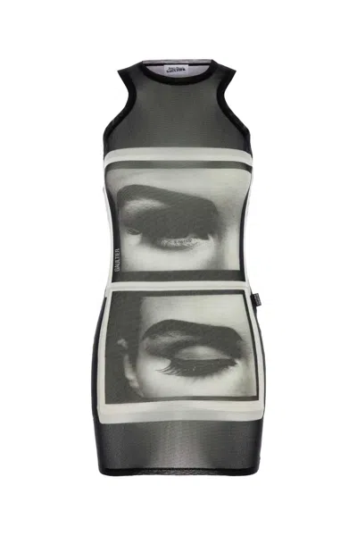 Jean Paul Gaultier Printed Tulle Mini Dress In Black